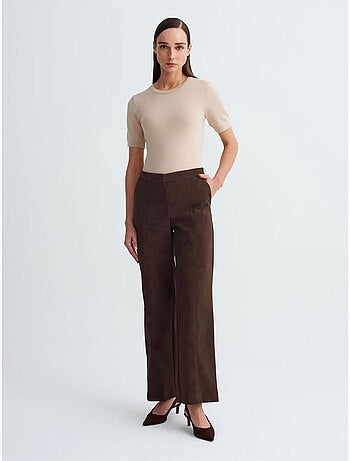 DILVIN Pantalon Large Taille Haute En Suédine