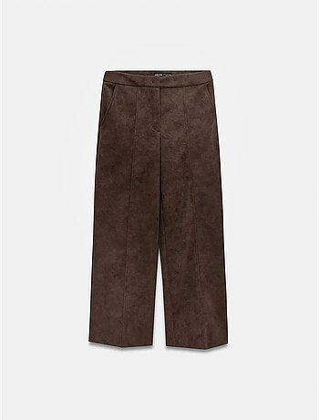 DILVIN Pantalon Large Taille Haute En Suédine