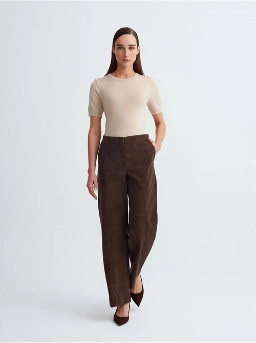 DILVIN Pantalon Large Taille Haute En Suédine - Kiabi