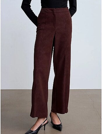 DILVIN Pantalon Large Taille Haute En Suédine