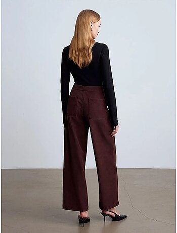 DILVIN Pantalon Large Taille Haute En Suédine