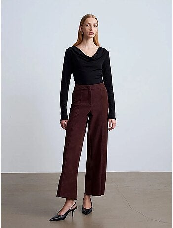 DILVIN Pantalon Large Taille Haute En Suédine