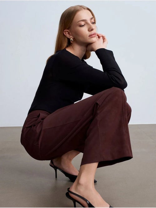 DILVIN Pantalon Large Taille Haute En Suédine - Kiabi