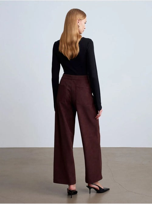 DILVIN Pantalon Large Taille Haute En Suédine - Kiabi