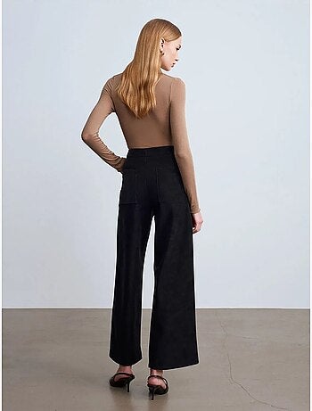 DILVIN Pantalon Large Taille Haute En Suédine