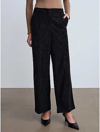 DILVIN Pantalon Large Taille Haute En Suédine