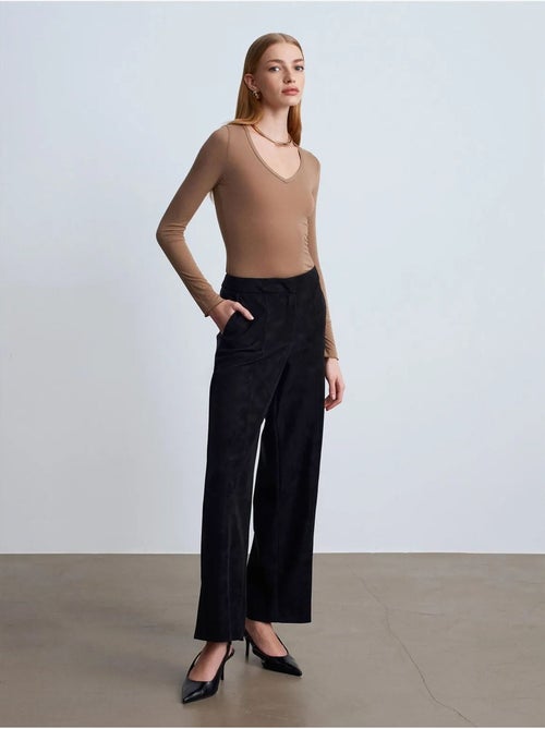 DILVIN Pantalon Large Taille Haute En Suédine - Kiabi
