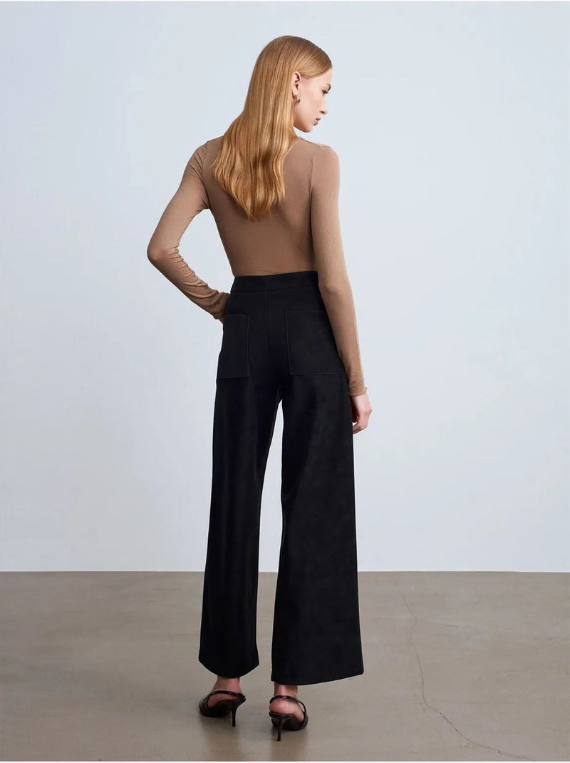 DILVIN Pantalon Large Taille Haute En Suédine Noir - Kiabi