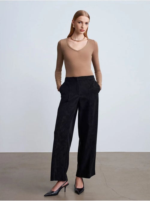 DILVIN Pantalon Large Taille Haute En Suédine - Kiabi