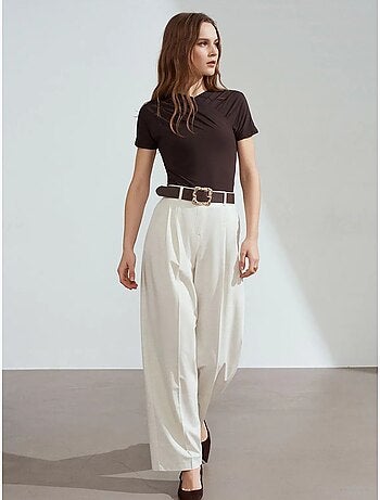 DILVIN Pantalon Palazzo À Jambe Large Et Ceinture