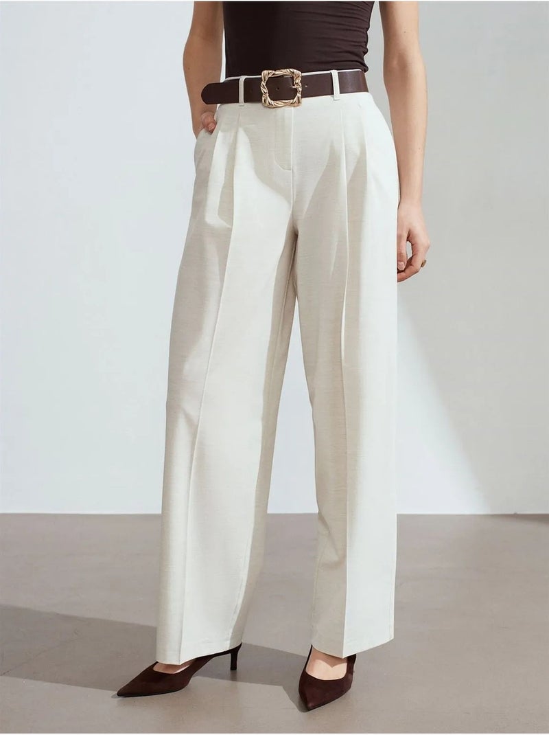 DILVIN Pantalon Palazzo À Jambe Large Et Ceinture Crème - Kiabi