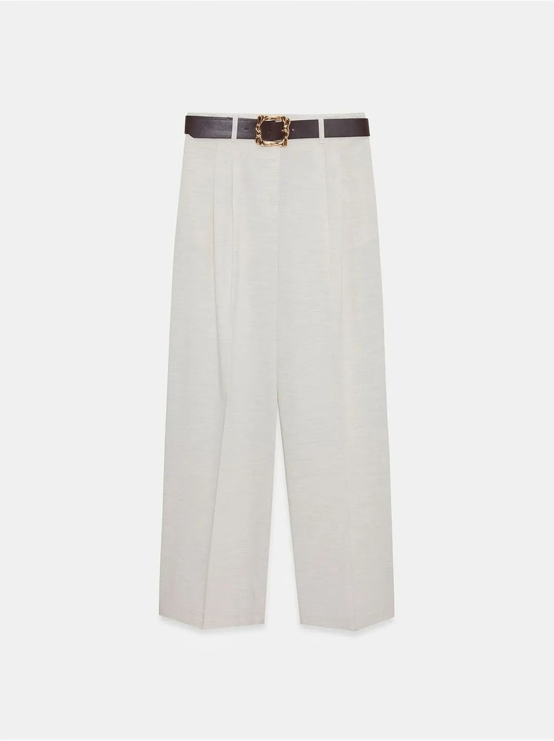 DILVIN Pantalon Palazzo À Jambe Large Et Ceinture Crème - Kiabi