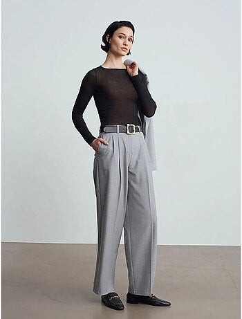 DILVIN Pantalon Palazzo À Jambe Large Et Ceinture