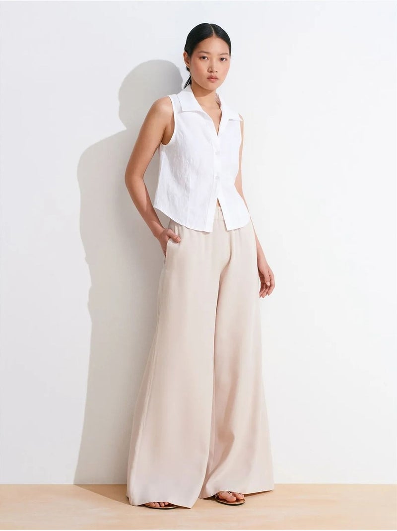 DILVIN Pantalon Palazzo En Tencel À Taille Haute Beige - Kiabi
