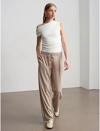 DILVIN Pantalon Palazzo Rayé À Jambe Large