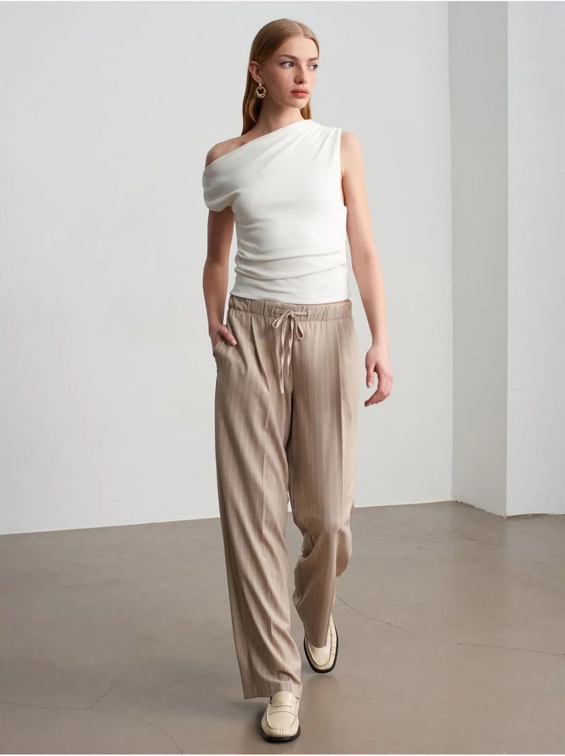 DILVIN Pantalon Palazzo Rayé À Jambe Large Sable - Kiabi