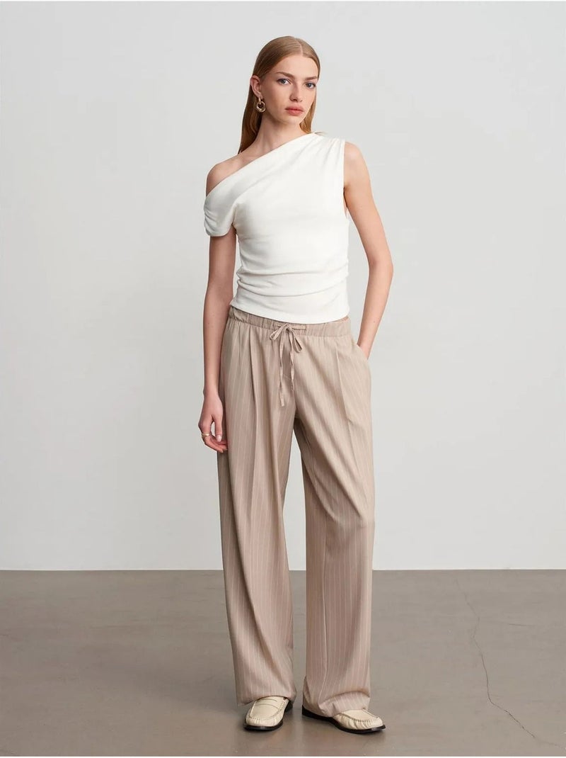 DILVIN Pantalon Palazzo Rayé À Jambe Large Sable - Kiabi