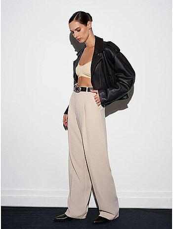 DILVIN Pantalon Palazzo Taille Haute En Crêpe