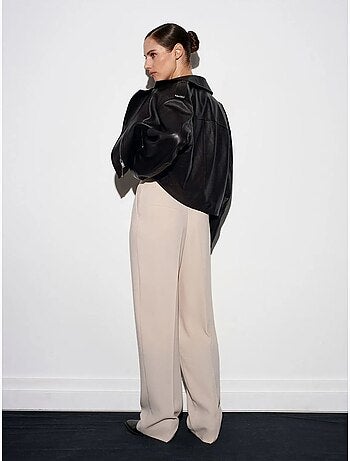 DILVIN Pantalon Palazzo Taille Haute En Crêpe