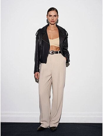 DILVIN Pantalon Palazzo Taille Haute En Crêpe