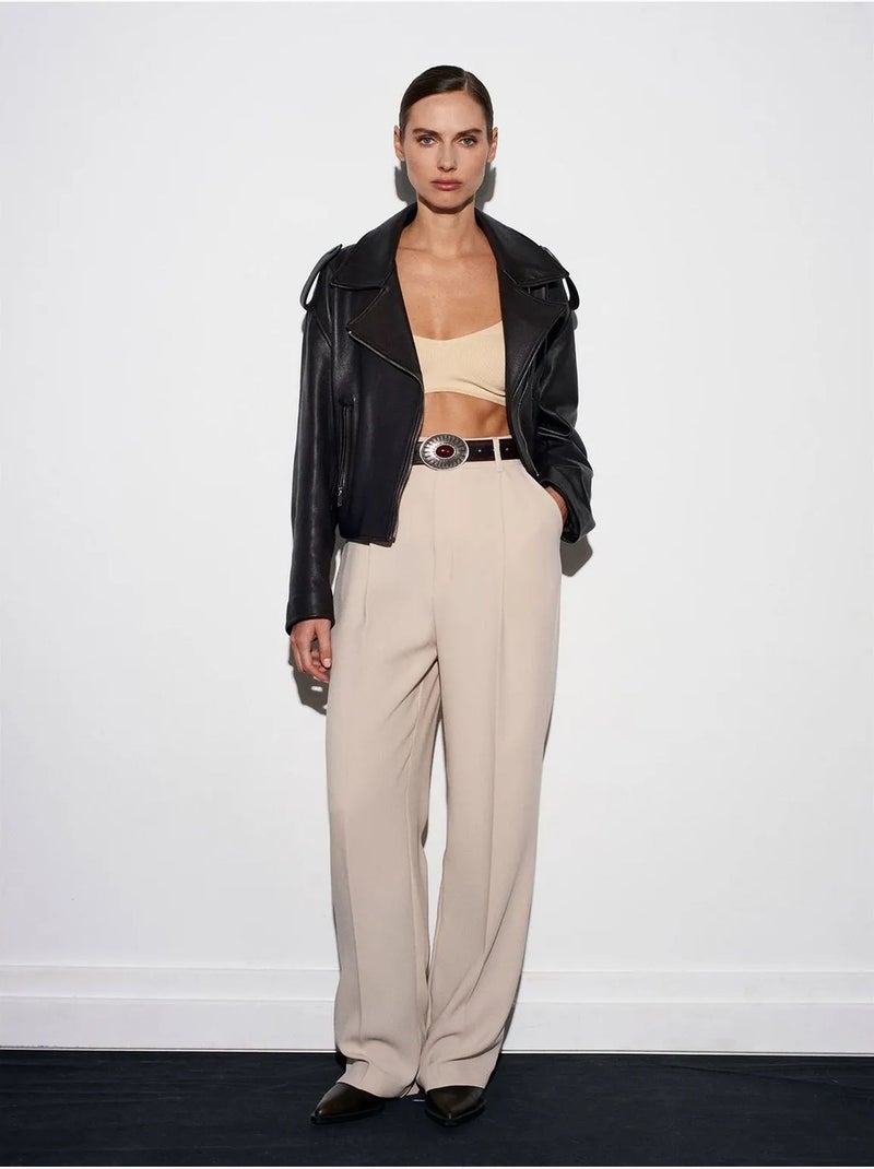 DILVIN Pantalon Palazzo Taille Haute En Crêpe Beige - Kiabi