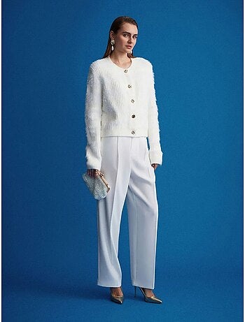 DILVIN Pantalon Palazzo Taille Haute En Crêpe