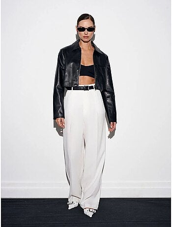 DILVIN Pantalon Palazzo Taille Haute En Crêpe