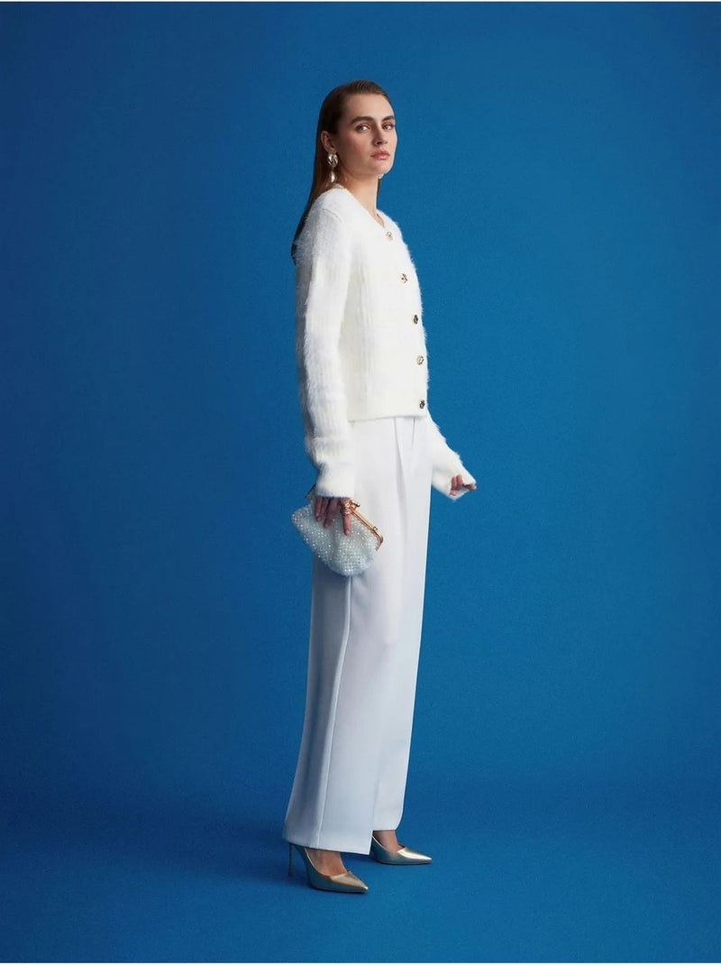 DILVIN Pantalon Palazzo Taille Haute En Crêpe Blanc - Kiabi