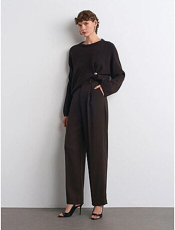 DILVIN Pantalon Palazzo Taille Haute En Crêpe