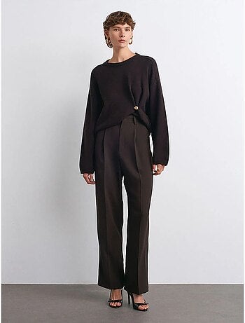 DILVIN Pantalon Palazzo Taille Haute En Crêpe