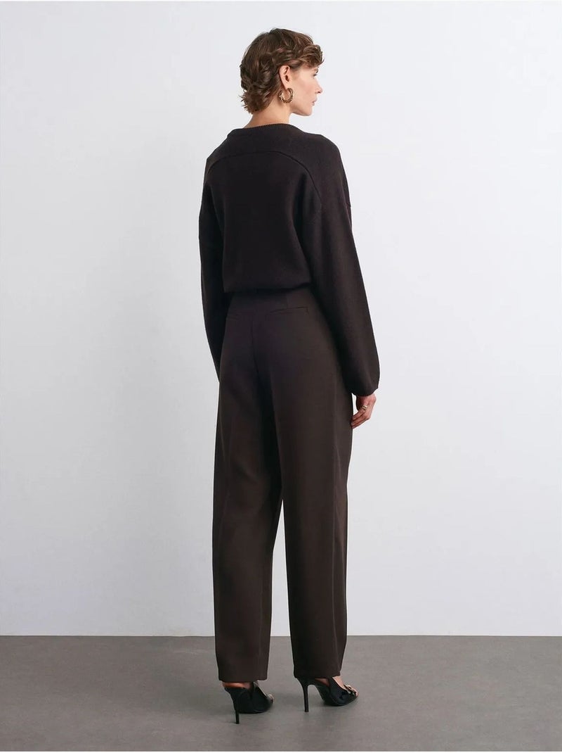 DILVIN Pantalon Palazzo Taille Haute En Crêpe Marron chocolat - Kiabi