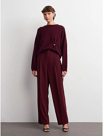 DILVIN Pantalon Palazzo Taille Haute En Crêpe