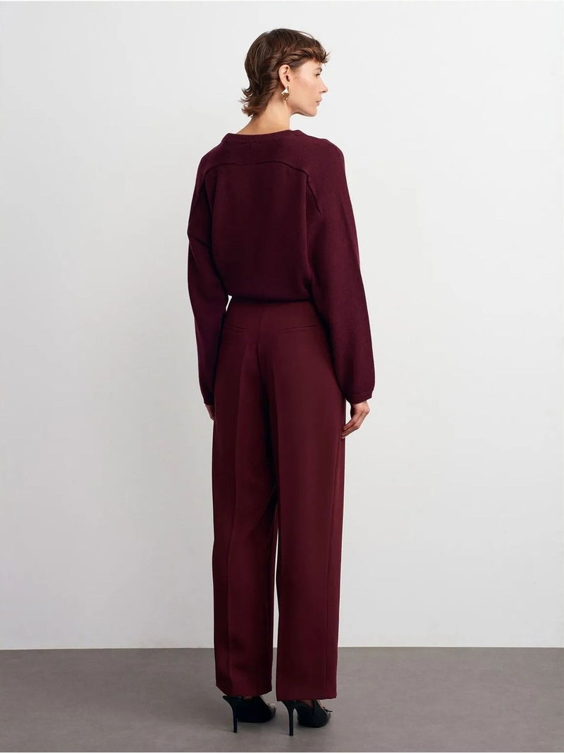 DILVIN Pantalon Palazzo Taille Haute En Crêpe Rouge bordeaux - Kiabi