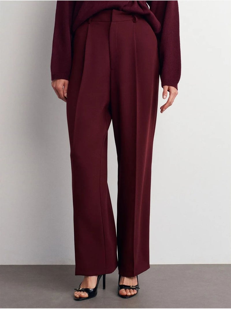 DILVIN Pantalon Palazzo Taille Haute En Crêpe Rouge bordeaux - Kiabi