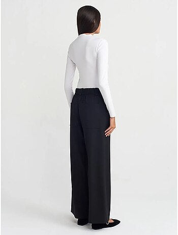 DILVIN Pantalon Tissé À Jambe Large Et Taille Élastique