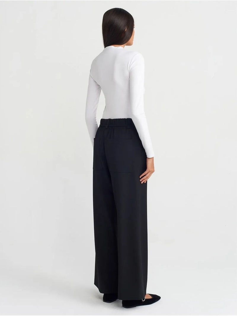 DILVIN Pantalon Tissé À Jambe Large Et Taille Élastique Noir - Kiabi