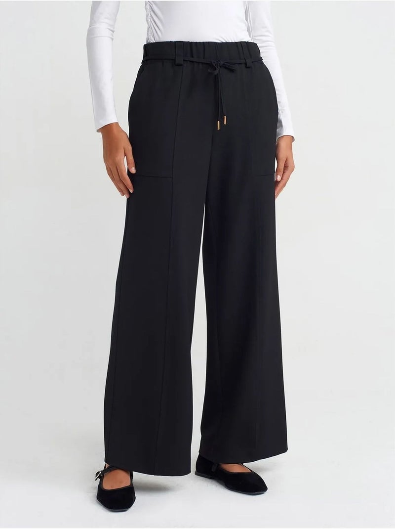DILVIN Pantalon Tissé À Jambe Large Et Taille Élastique Noir - Kiabi