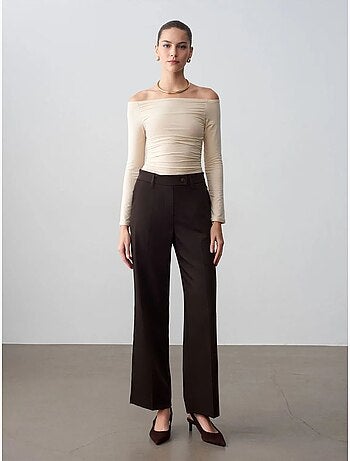 DILVIN Pantalon Tissé À Jambes Larges, Taille Mi-haute