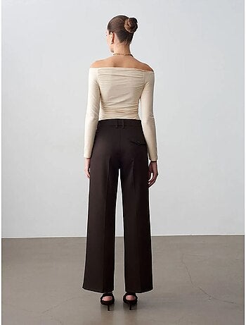 DILVIN Pantalon Tissé À Jambes Larges, Taille Mi-haute