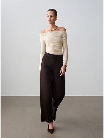 DILVIN Pantalon Tissé À Jambes Larges, Taille Mi-haute