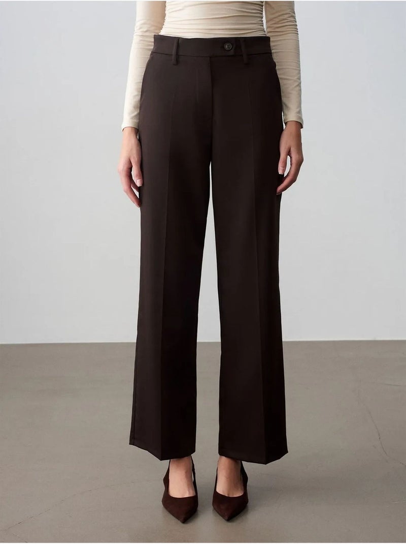DILVIN Pantalon Tissé À Jambes Larges, Taille Mi-haute Marron foncé - Kiabi