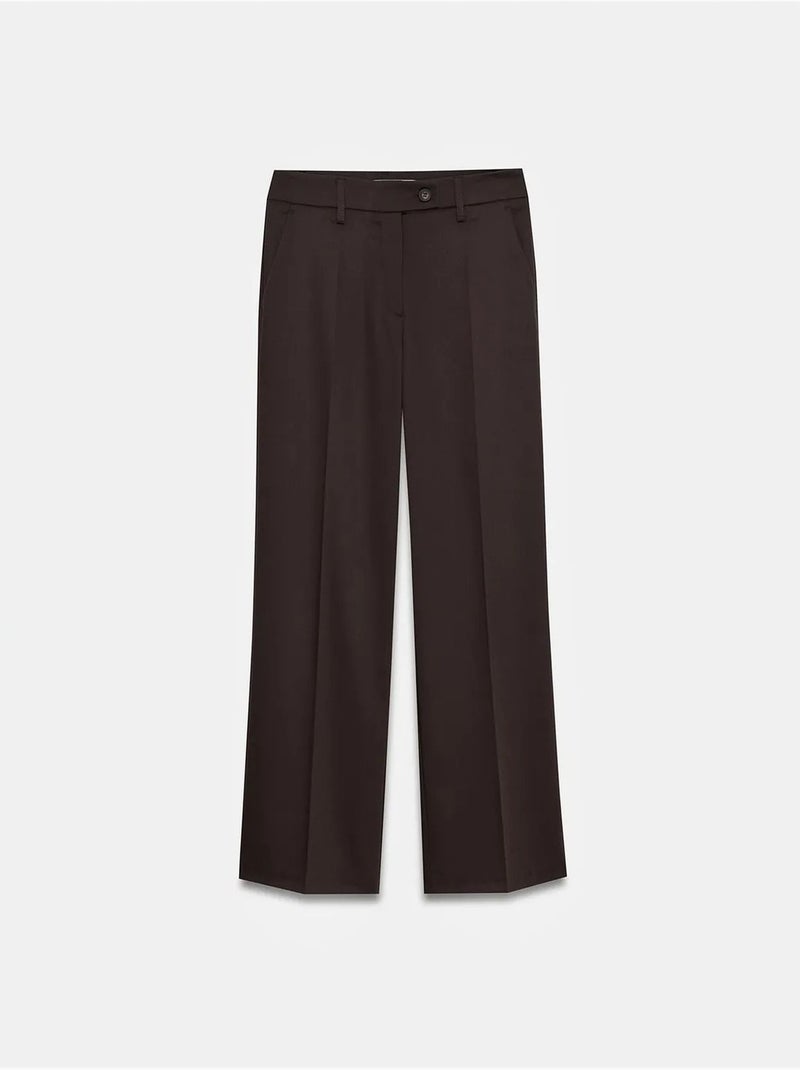 DILVIN Pantalon Tissé À Jambes Larges, Taille Mi-haute Marron foncé - Kiabi