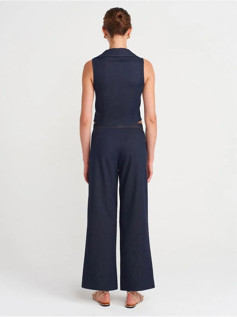 DILVIN Pantalon Tissé Ample À Taille Coulissée Bleu marine - Kiabi