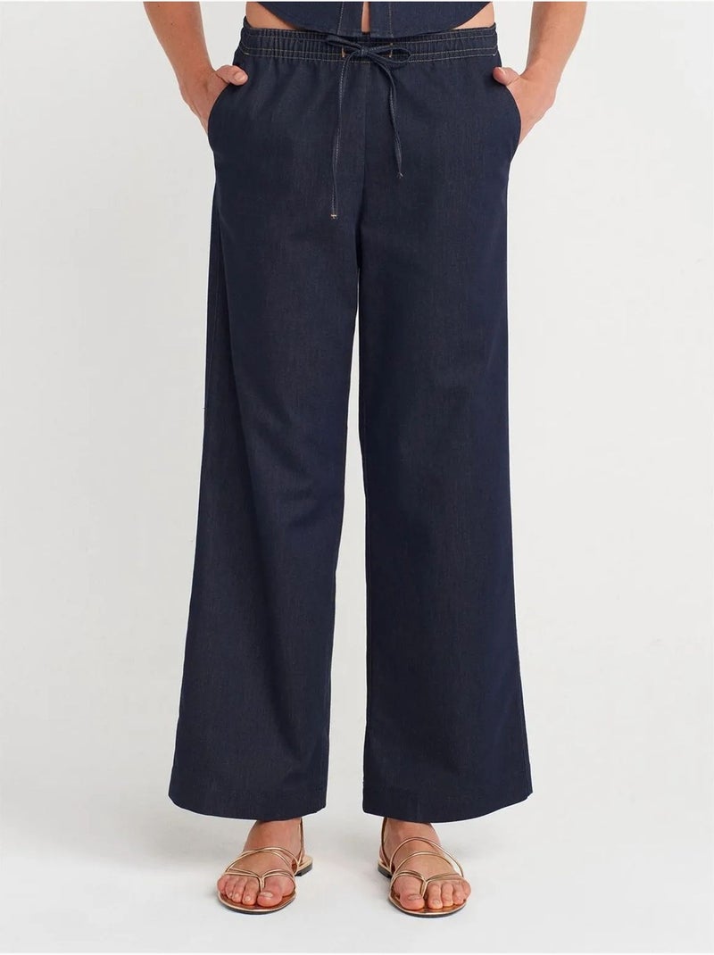 DILVIN Pantalon Tissé Ample À Taille Coulissée Bleu marine - Kiabi