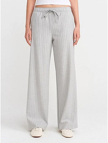 DILVIN Pantalon Tissé Rayé À Jambe Large