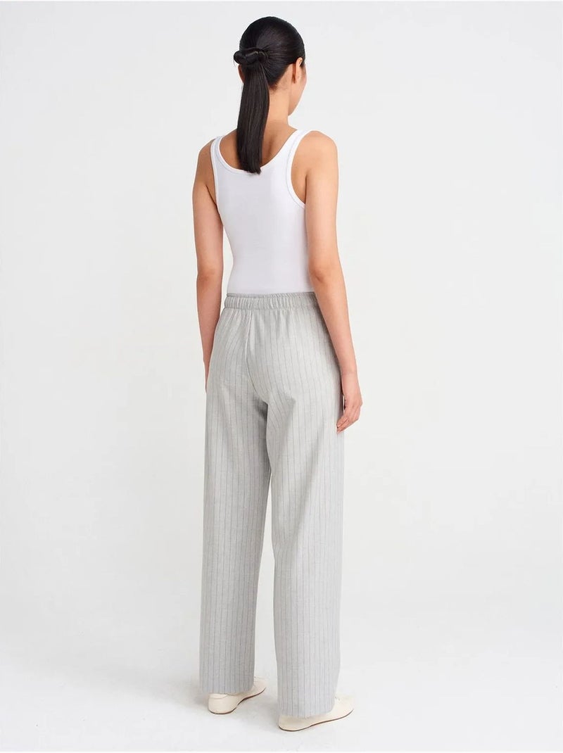 DILVIN Pantalon Tissé Rayé À Jambe Large Gris clair - Kiabi