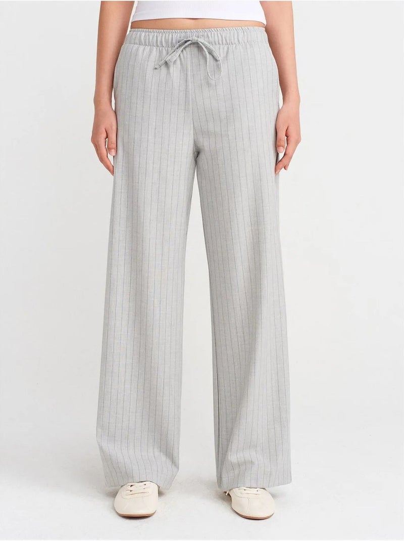 DILVIN Pantalon Tissé Rayé À Jambe Large Gris clair - Kiabi