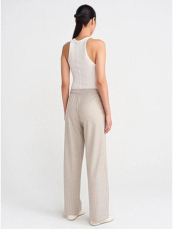 DILVIN Pantalon Tissé Rayé À Jambe Large
