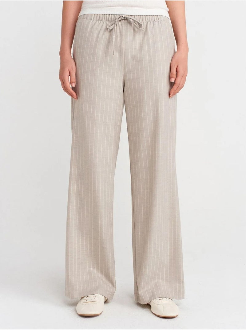 DILVIN Pantalon Tissé Rayé À Jambe Large Sable - Kiabi