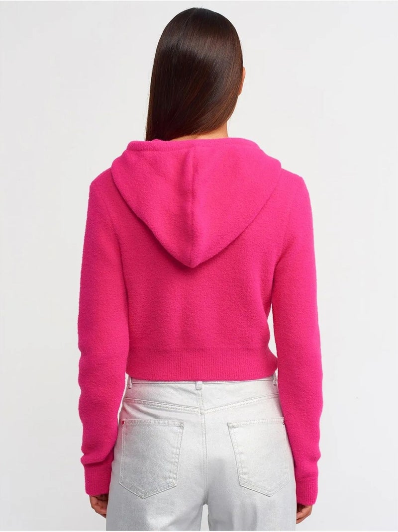 DILVIN Pull Court À Capuche En Maille Pour Femme Rose fluo/Solinotes - Kiabi